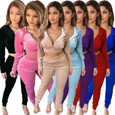 China Wholesale Breathable Sexy Hoodies Women Set Solid Color Sleeve Crop Top Two Piece Sweathirts Long And Pants Women Casual Tracksuit for sale