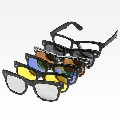 China Anti New TR 90 Five Piece Mirror Frame UV400 Sets With Retro Polarized Sunglasses And Removable Outer Mount Lenses for sale