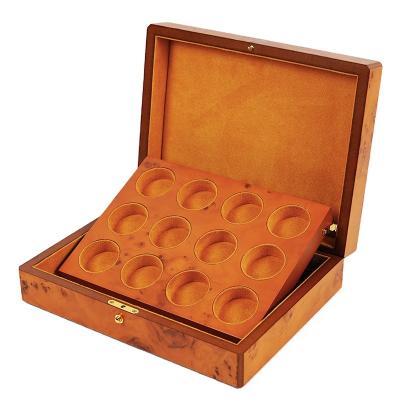 China Handmade Custom High Quality Wooden Medal Coin Collection Box Burlywood Tea Brick Box Gift Display Box with Luxury Velvet Lining for sale