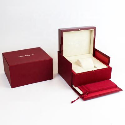 China Wooden Watch Packaging Box Wholesale Luxury Red Watch Gift Box High Quality Wooden Watch Packaging Box for sale