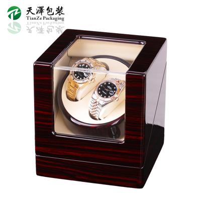 China Handmade Custom Luxury High Gloss Wooden Watch Winder Solid Automatic Watch Box With Clear Window For 2 Watches for sale