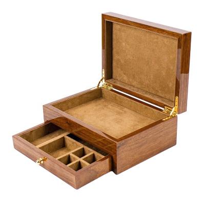 China Jewelry Packaging High End Walnut Jewelry Gift Box Solid Wood Jewelry Storage Packaging Box for Gift Ring Necklace Bracelet Earrings for sale