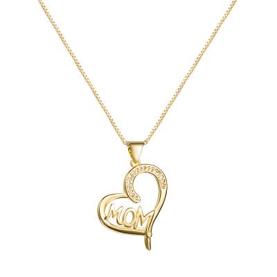 China Tasty Environmentally Friendly Mom Mom Love Heart Pendant Necklace Gold Zircon Mothers Day Jewelry Gifts For Women Ladies for sale