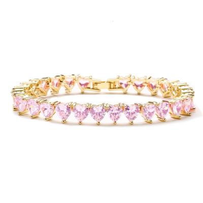 China FASHIONABLE Iced Out Bracelet Women Pulsera De Tenis Corazones de Diamond Bracelet Pink Heart Tennis Heart Cut Tennis Chain Jewelry 6mm Outlet for sale