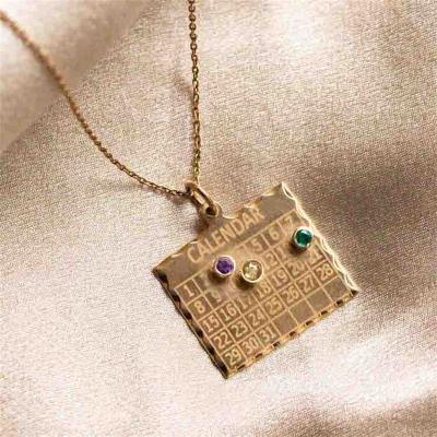 China Tarnish Non NO--Tarnish Popular Flynee Jewelry 2022 New 12 Anniversary Calendar Leaf Square Stones Women Stainless Steel Necklace for sale