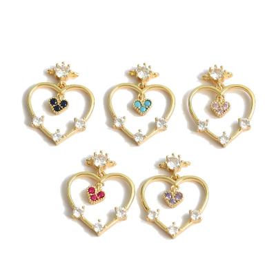 China TRENDY Brass Gold Plated Heart Pendant Micro Pave CZ Turquoise Hear Enamel Red Heart LOVE Couples Valentine's Day Gift Necklace for sale