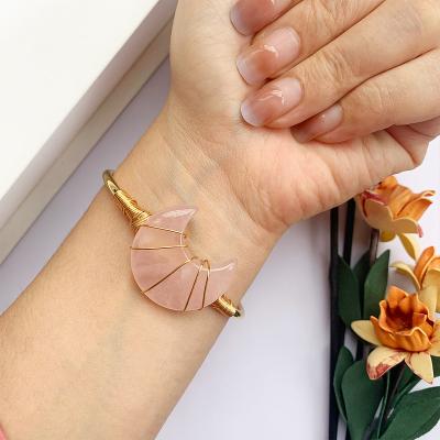 China Fashion Spiritual Healing Jewelry Reiki Gold Wire Wrap Spiritual Moon Healing Crystal Bracelet Natural Raw Crystal Bangle Pulsera De Moda for sale