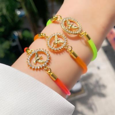 China FASHIONABLE Colorful Chain 18K Gold Full Pave Bracelets Angel Charm Bracelet For Women Cute Dove Diamond Circle Tiny Pigeon Peace and Baby for sale