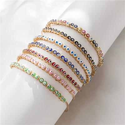 China FASHIONABLE Rainbow 18K Enamel Evil Eyes Gold Plated Turkish Slide Bracelets Women Spiritual Charm Chain Red Blue Enamel Wholesale Jewelry Bracelet for sale