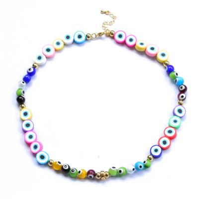 China BOHEMIA 2021 New Random Mixed Color Handmade Acrylic Round Glass Polymer Clay Beaded Evil Eye Necklace Evil Eye Seed Bead Necklace for sale