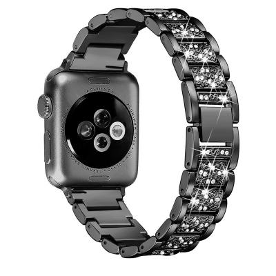 China Obastyle Breathable Nylon Metal Armor Braided Band With Glitter Rhinestones For Iwatch Series 6/se/5/4/3/2/1 Watchband 38/40mm 42/44mm for sale