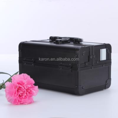 China Black Hard Aluminum Lady Makeup Suitcase With Mirror for sale