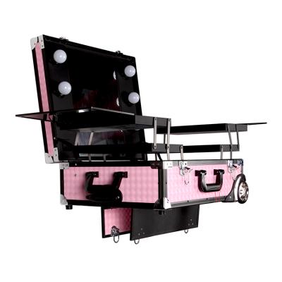 China Professional Fashion Trolley Makeup Case With Lights And Mirror for sale