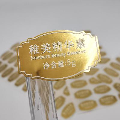 China Waterproof Custom Design Logo Cosmetic Copper Labels Hot Stamping Rose Gold Vinyl Printing Waterproof Stickers for sale