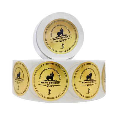 China Customized Waterproof Vinyl Waterproof Hot Foil Stamping Logo Round Sticker Roll For Food Bottle Packaging &Canned Label for sale