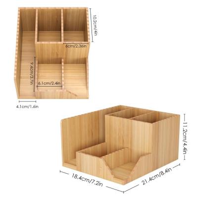 China Bamboo Card Pen Pencil Holder Desktop Organizer Stationery Storage Box with 5 Compartments for Office for sale