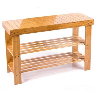 China Eco-friendly Wholesale Bamboo Shoe Rack Bench Shoe Storage Racks 2-Tier Shoe-changing Bench for sale