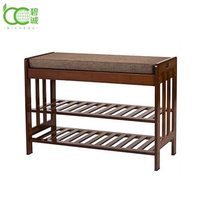 China (Size) Adjustable Natural Bamboo Entryway Shoe Storage Household Shelf Shoe Bench With Cushion for sale