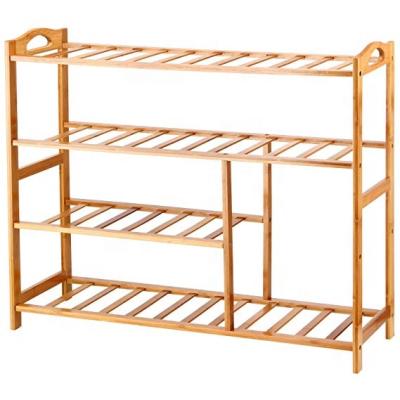 China Shoe Rack 10-13 Pairs Entryway Shoe Shelf Storage Organizer Bamboo 4-Tier Shoe Rack for sale