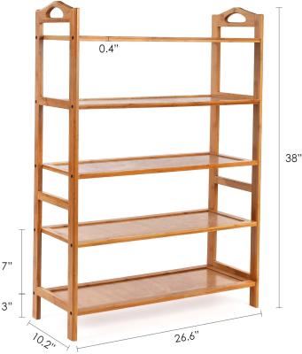 China Eco-Friendly Bamboo Shoe Rack 5-Tier Entryway Shoe Shelf Storage Organizer Free Standing Shelves for sale