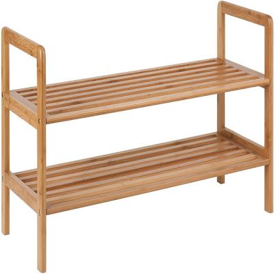 China Convertible Two-layer bamboo shoe rack with handles is suitable for living room entrance, hallway bathroom can also be used as a rack for sale