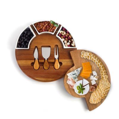 China Modern Round Bamboo Cutting Board For Wooden Circle Meat Charcuterie Wooden Cheese Cutting Board Serving Board for sale