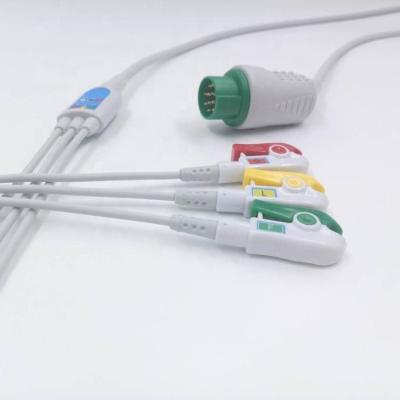 China TPU Contron 12 PIn One Piece 3 Lead ECG Cable /EKG Cable Clamp Compatible IEC Type for sale