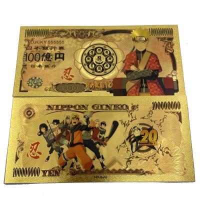 China Japan 14 Type Japanese Anime Uzumaki NARUTOES 10000 Yen Gold Lucky Banknotes For Classic Kids Memory Trading Cards for sale