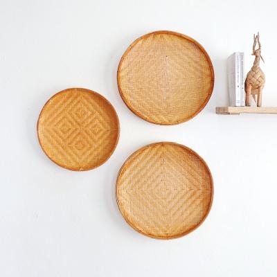 China Minimalist Bamboo Round Wall Decor Winnowing Wall Décor-Bamboo Flat Wall Art Platter Tray for sale