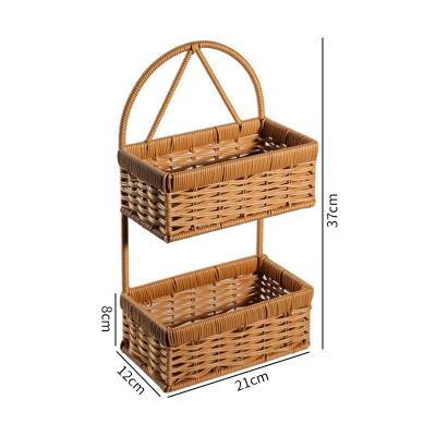 China Sustainable Green Plant Hanging Potted Basket With Straw Woven Wall Hanging Basket Multi-Layer Bathroom Storage Hanging Basket Rack for sale