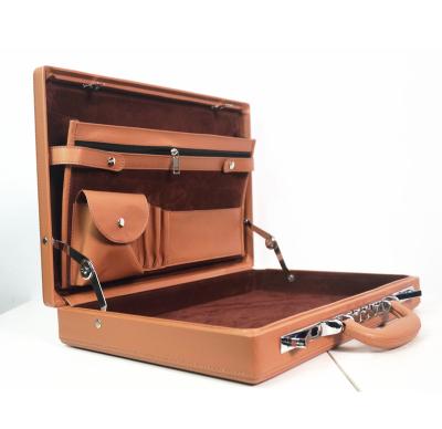 China 14 Inch Brown Handmade Portable Password Suitcase Male Briefcase Small Leather Business Case for sale