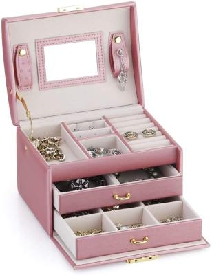 China Recycable Customized Jewelry Box Wholesale Medium Faux Leather PU Leather Jewelry Organizer Gift Case for sale