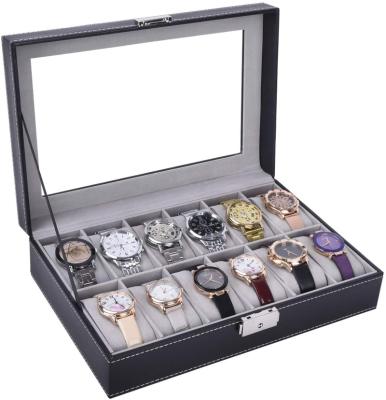 China Wholesale Recycable Leather Watch Jewelry Display Case Organizer 12 Glass Top Watch Box Case For Men for sale