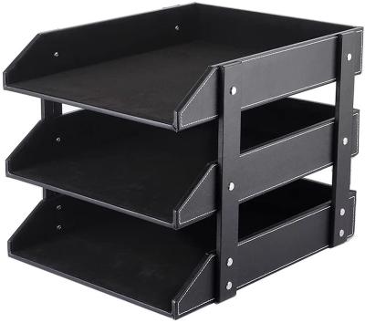 China Perfect Recycable Desk Organization for Desk Organizer 3-Tier Leather Stackable Letter Tray Holder for sale