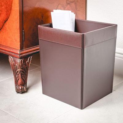 China Sustainable Square Trash Can Waste Paper Basket Leather Waterproof Waste Bin for sale