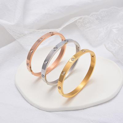 China High Quality 18K Gold Plated Stainless Steel Women Bracelet Bangle Famous Letter Pendant Bracelet With Shinny Zircons Jewelry for sale