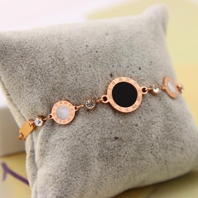 China FASHIONABLE female fashion personality bracelet Roman stainless steel black and white mother of pearl rose gold bangle bracelet jewelry for sale