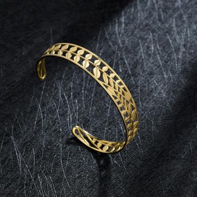 China NEW Bangle 14K Gold Leaf TRENDY Stainless Steel Hollow Bangle Open Bangle Trend Jewelry for sale