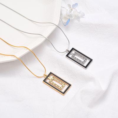 China TRENDY Fashion Style Pop Hip Shape Rectangle Necklace Men Stainless Steel High Quality 18k Gold Plated Cuban Chain Unisex Necklace for sale