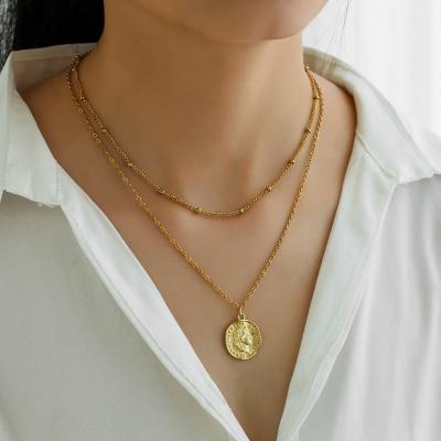 China TRENDY Head Stainless Steel Necklaces Anti-Allergy Shot Zircons Gold Plated Women Necklace Pendant Jewelry for sale