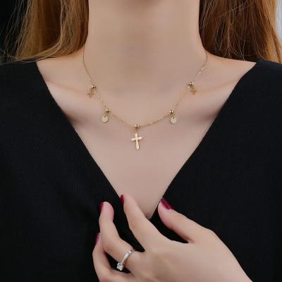 China TRENDY Round Beads Cross Map Round Necklace Trendy All-match Stainless Steel 14k Gold Female Clavicle Chain for sale