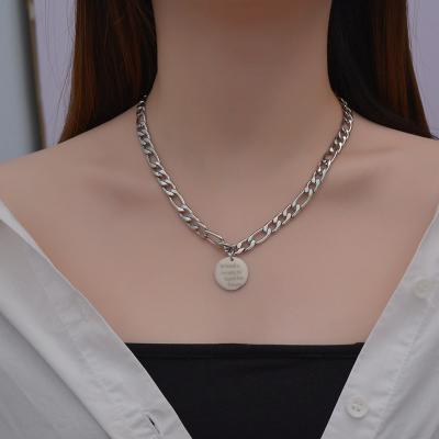 China Fashion Trendy Card Necklace Stainless Steel Hip Hop Sweater Chain Niche Design Thick Round Chain Accessories for sale