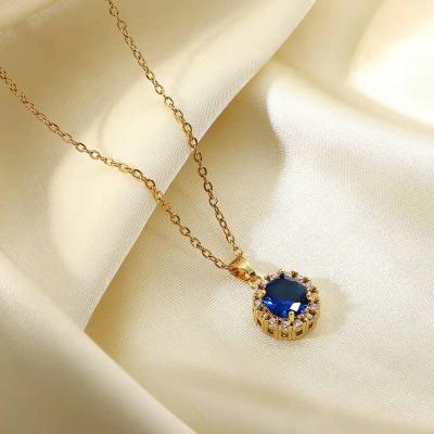 China TRENDY Stainless Steel Necklaces Small Around Blue Zircon Pendant Jewelry Design Brand Female Independent Original Clavicle Chain for sale