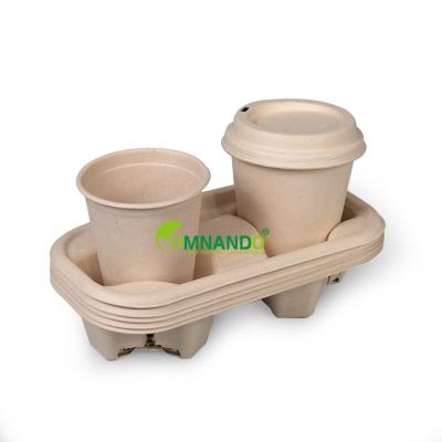 China High Quality Disposable Sugar Cane Bagasse Cup Holder Coffee Packing Cup Tray for sale