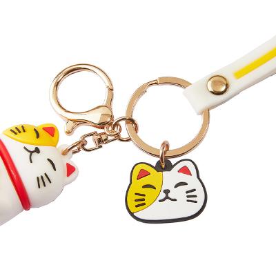 China Factory Custom Safe PVC Cute Cartoon Rubber Cat 3d Shape Soft Rubber Key Chain for sale