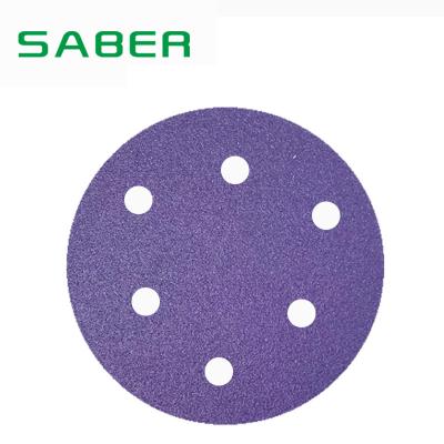 China Factory supply SABER 5inch125mm wood purple ceramic 6holes ceramic sanding and film body abrasive sanding disc with high performance for sale