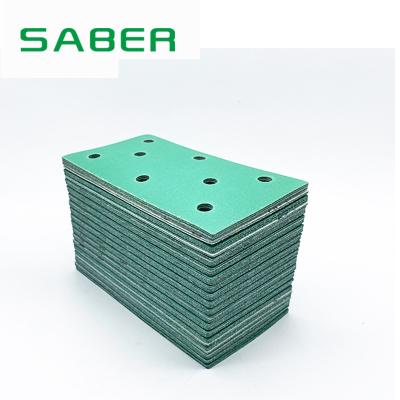 China Zirconia SABER 95*180mm Green 4+4/3+2+3holes Zirconium Film Square Abrasive Sandpaper with High Performance Sanding Metal and Wood for sale