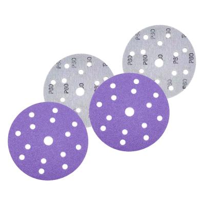 China Car Body Sanding & 6inch 15holes Woodworking Hook and Loop Sand Paper Purple Ceramic Abrasive Sanding Discs for Polishing Abrasive Tools for sale