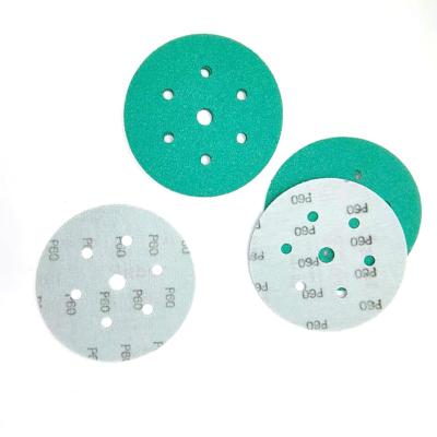 China 6inch Zirconium 7holes green film sandpaper sandpaper discs factory customized 150mm/sanding disc for polishing SG380 for sale