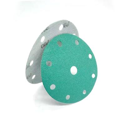 China Customized Round 6inch 150mm Zirconia 9holes Green Film Discs/Sand Sanding Paper For Polishing Tools SG380 for sale